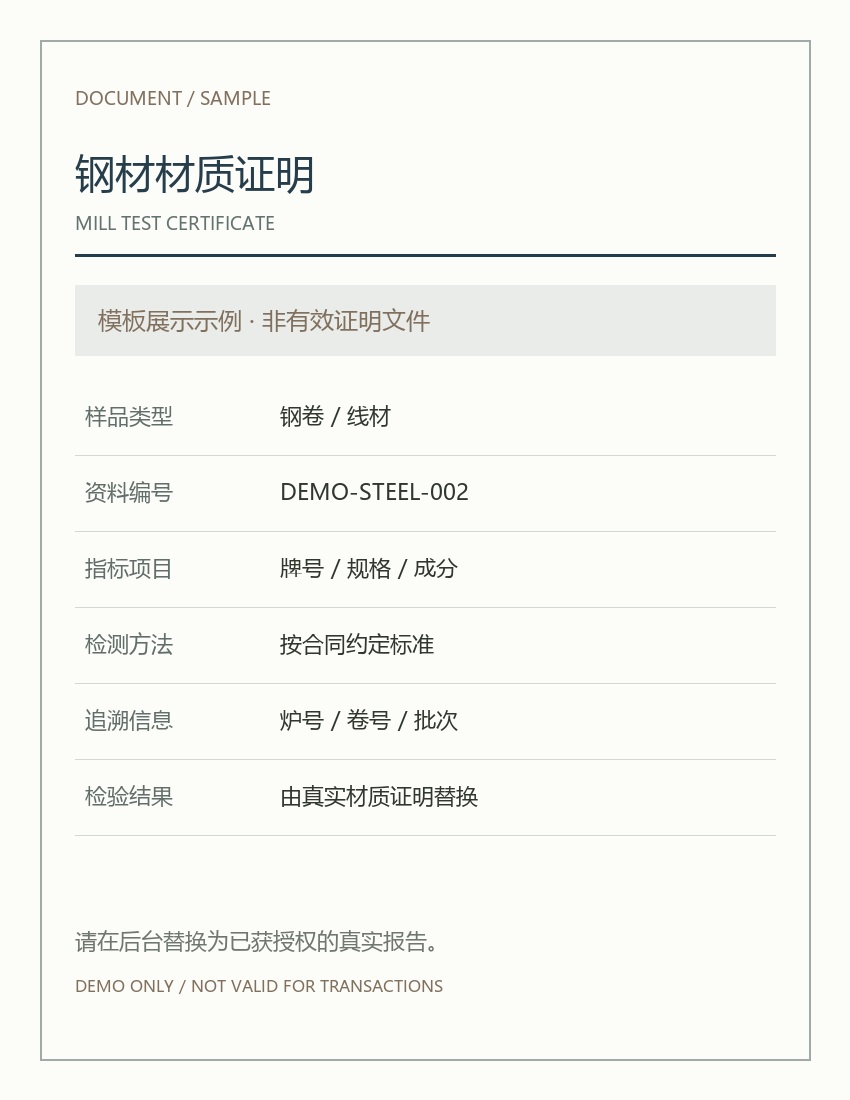 钢材材质证明 · 示例